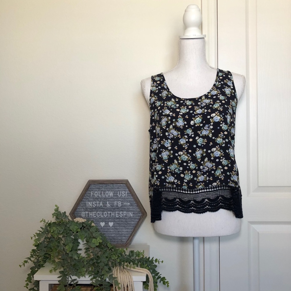 Blue floral open back tank